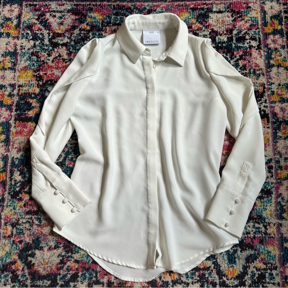 C/MEO COLLECTIVE Button Down Open Shoulder Blouse Womens XS